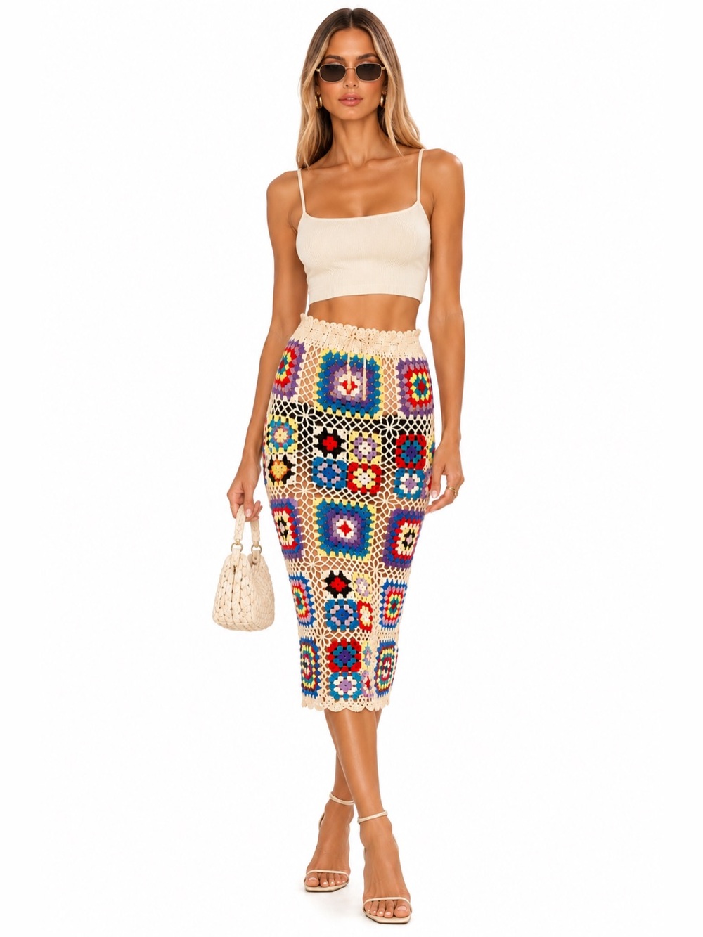 Crochet Multicolor Midi Skirt - Handmade Boho Style